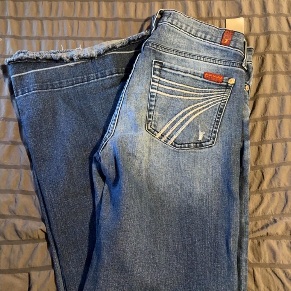 7 For All Mankind Light Blue Flare Jeans. New Without Tags Attached.